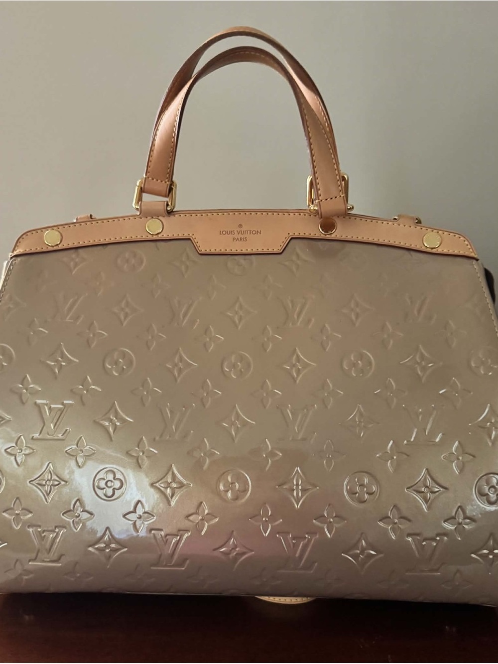 Louis Vuitton Vernis Alma BB Satchel - Taupe with Natural Vachetta Handles